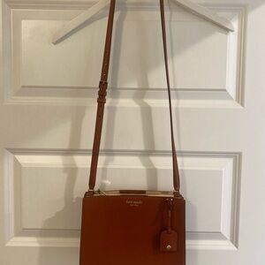 Kate Spade Deep Brown/Red Tone Pebble Leather Crossbody Bag